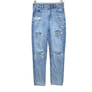 American Eagle Mom Straight Jeans Womens 0 Long Distressed Grunge Y2K Ripped